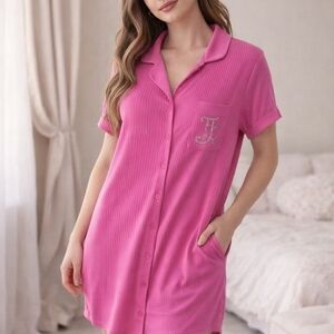 Juicy Couture Hot Pink Short Sleeve Button-Front Sleep Shirt